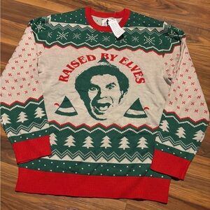 ELF 'Raised by Elves' Crewneck Sweater - Red, Green, Cream